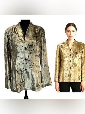 Zonda Nellis Womens Champagne Gold Velvet Brocade Jacket blazer 100 silk Sz M